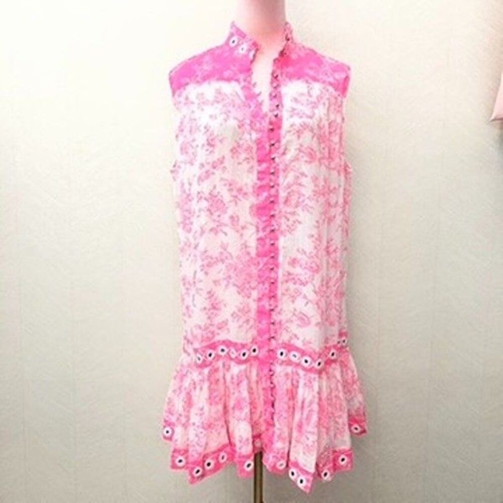 Miss June Paris Bohemian Sleeveless White Pink Floral Cotton Melisa Short Dress